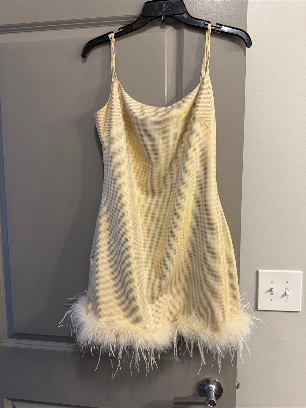 12th Tribe gold shimmer Feather-Hem Mini Slip Dress